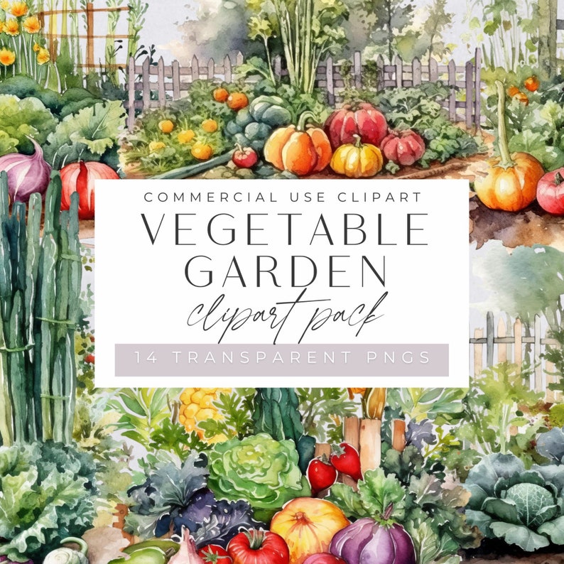 Fruit and Vegetables Clipart Bundle, Watercolor Veggie Garden Clip Art ...