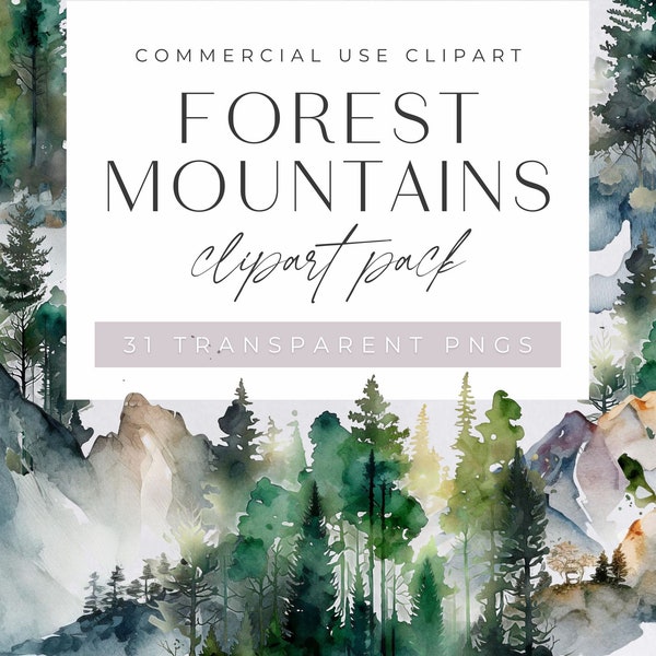 Montagne forêt aquarelle Clipart PNG, collines Transparent aquarelle Clipart PNG fichiers, décor de fond pour les produits numériques