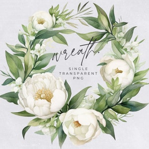 Magnolia Wreath Clipart, SINGLE IMAGE, Floral Watercolor Half Wreaths, White Flowers, Wedding Invitation, transparent png, Commercial Use