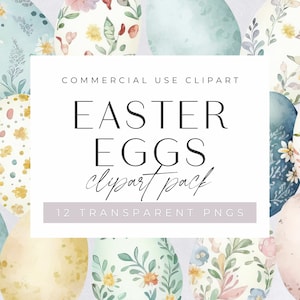 Watercolor Easter Eggs Clipart, Clipart for commercial use, Transparent PNGs, Easter Bunny Basket, Colorful Rainbow Easter Eggs Floral