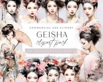 Geisha Girl, Watercolor Japanese Clipart, Instant Download, Warrior Geisha Svg, , Digital Paper Craft, Kimono Png, Junk Journals
