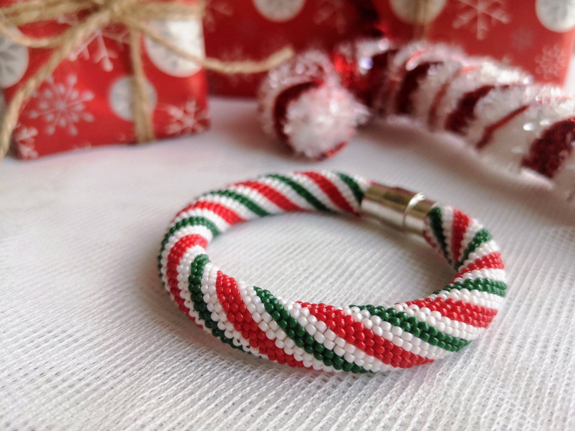 PDF Pattern for Christmas ornament seed bead bracelet. Candy Etsy