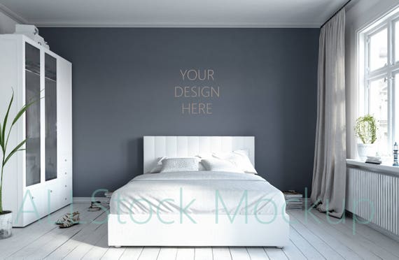 Bedroom Blank Wall  Styled Photography Poster Mockup Print