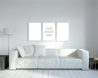 Room Mockup, Set of three Vertical DIGITAL white Frame Mockup, Styled Stock Photography,Product Background Mockup ,minimalist white frame