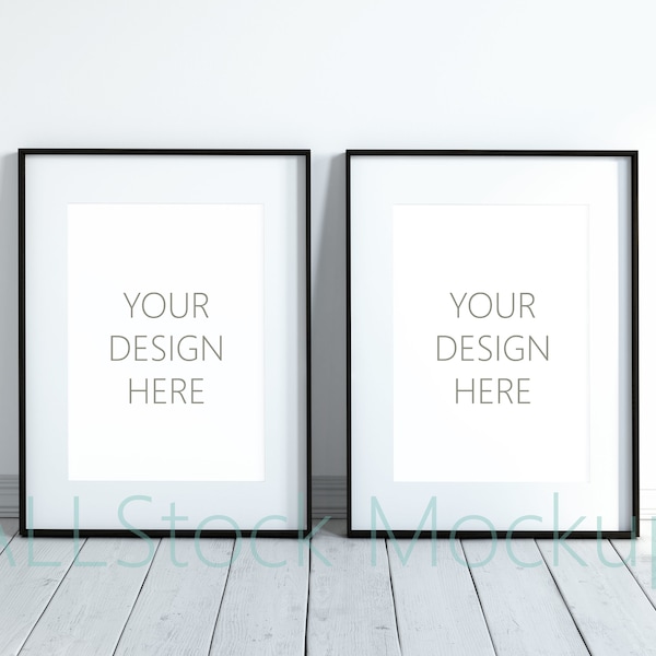 A4,A3,A2 Set of two Vertical DIGITAL black Frame Mockup, Styled Stock Photography,Product Background Mockup ,minimalist black frame mockup