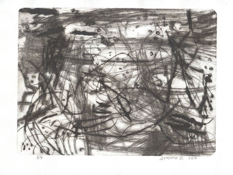 Abstract Black And White Etching Print Dry Point Abstract Etsy