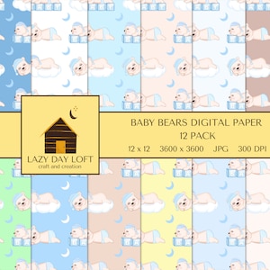 Papier numérique pour bébé, ours, bébé ours, papier de scrapbooking, chambre de bébé, sans couture, téléchargement immédiat, imprimable, 300 dpi