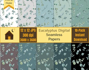 Eucalyptus Digital Paper, Scrapbook Paper, Seamless, Instant Download, Commercial Use, Printable