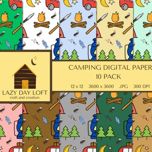 Papier numérique de camping, Papier de scrapbooking de camping, Papier numérique sur le thème de la nature, Papier numérique sur le thème du camping, Papier numérique sur le thème de l'extérieur