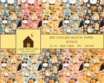 Bumble Bee Digital Paper, Honey Bee Digital Paper, Bee Gnomes Digital Paper, Bumble Bee Gnomes Paper, Seamless Gnomes Digital Paper, Gnomes