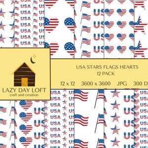 4th of July Digital Paper, 4th of July Scrapbook Paper, USA Digital Paper, America Digital Paper, Red White and Blue Digital Paper, RWB USA