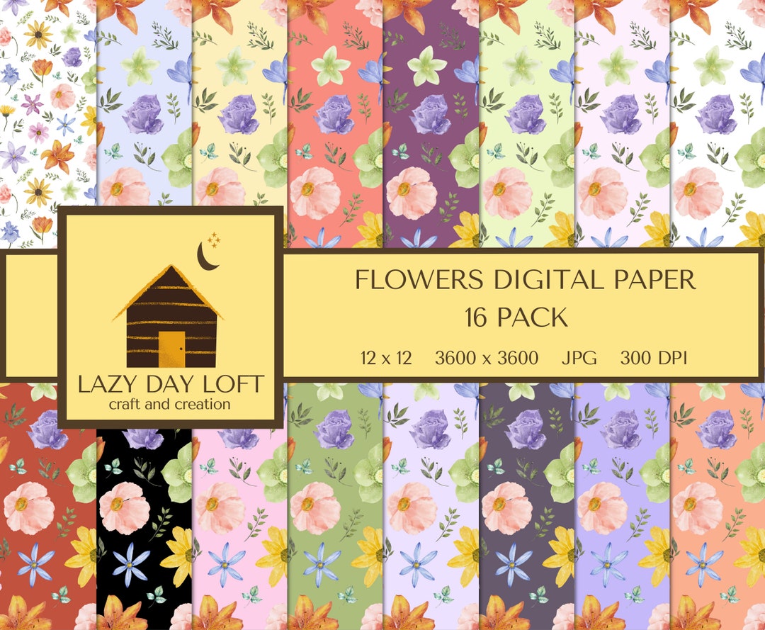 Floral Digital Paper, Floral Scrapbook Paper, Flower Digital Paper ...