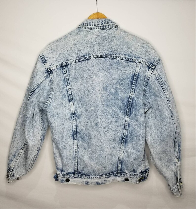 Vintage 90s Mens Acid Washed Denim Jean Jacket Size Small Button Up Distressed