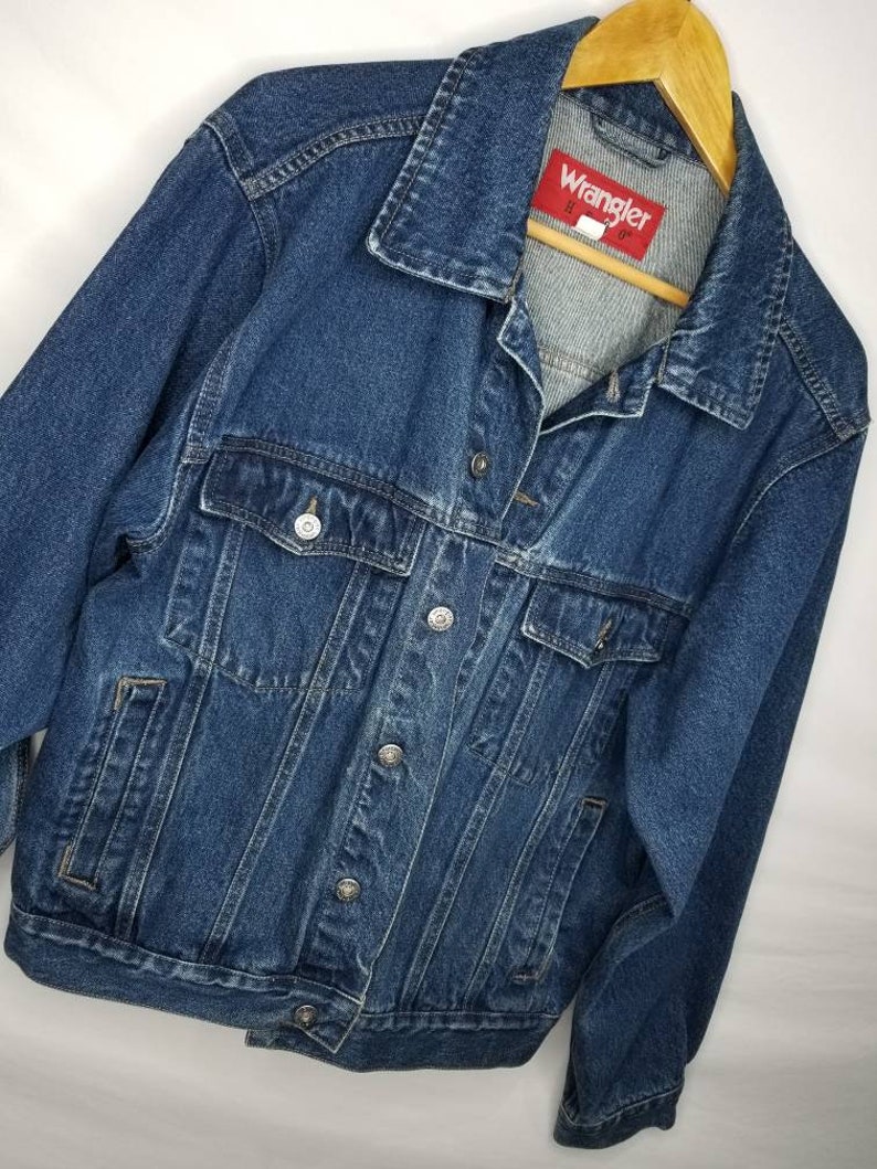 Vintage Wrangler Hero Denim Jean Jacket Size Medium Mens Button Up Blue