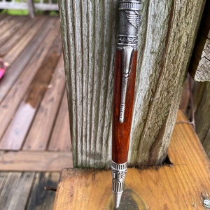 Federal Wood Pen, Handcrafted Hard Wood, Pewter Finish, Twist Ballpoint