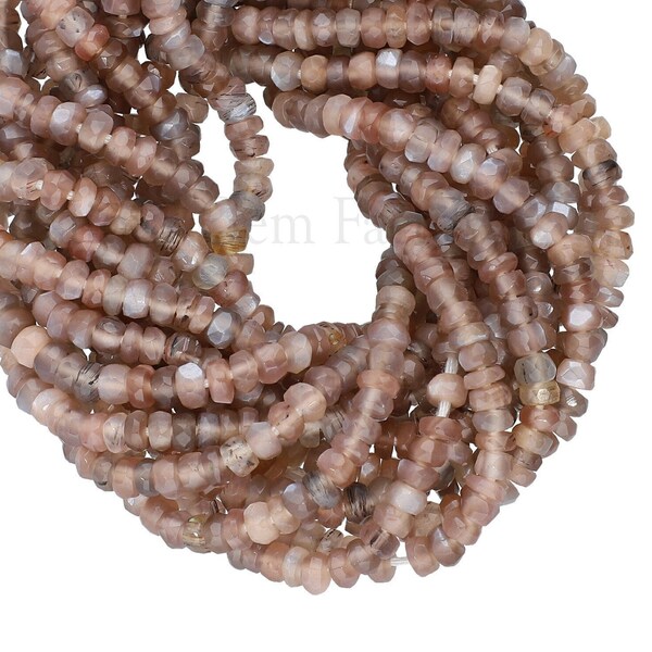 0.9 - 1.0mm Drill Hole | 4 - 4.5mm Natural Chocolate Moonstone Faceted Rondelle Beads
