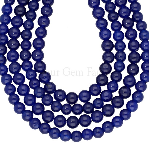 Dark Blue Quartzite Round Beads | 6 - 6.5mm Smooth Gemstone Beads | Dark Blue Beads | 15 inches Full Strand | 60- 62 pcs Approx per Strand