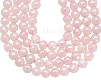 8mm Mystic Coated Rose Quartz Faceted Round Beads 15 inch strand