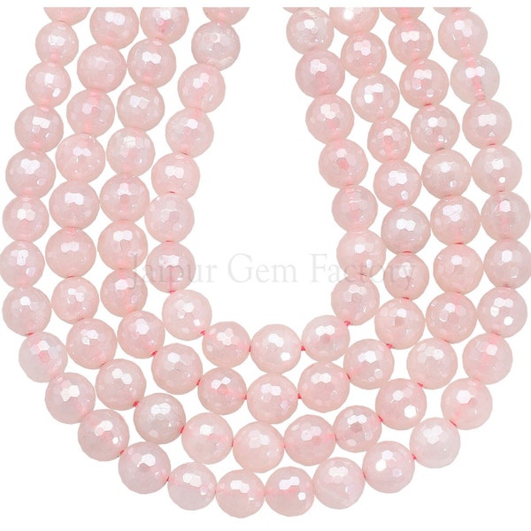 8mm Mystic Coated Rose Quartz Faceted Round Beads 15 inch strand