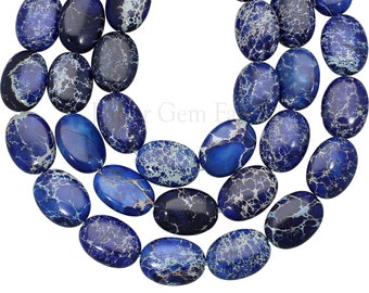 18X13MM Denim Blue Impression Jasper Smooth Oval Gemstone Beads 15 Inches Strand Gift for Her Diy Jewelry Making For Necklace Bracelet