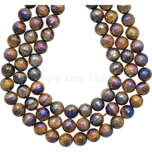 10mm Mystic Tiger Eye Faceted Rondelle Beads Grade AAA Genuine Natural Gemstone Round Loose Beads, Full Strand 15", Beads