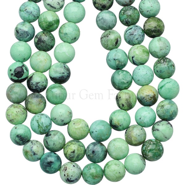 8mm AAA Natural Genuine Green Variscite Smooth Round Loose Beads 15 inch Strand, Gorgeous Natural Green with Black Dots Gemstone Bead