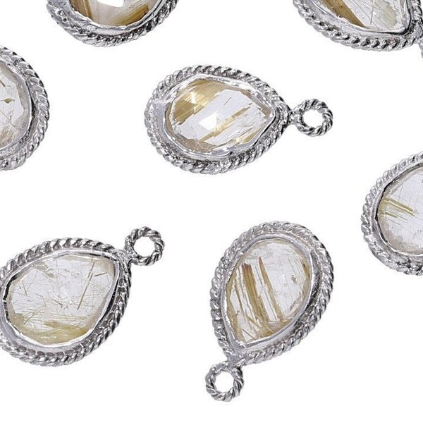 Sterling Silver Rutilated Quartz Twist Teardrop Pendant main image 0