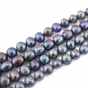 8 - 7 MM Beautiful Peacock Near Round Freshwater Pearls Beads Jewelry Making Craft Supplies