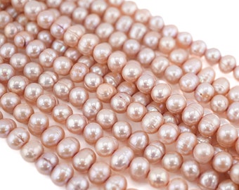 Peach Freshwater Pearl Beads: Near Round, Jewelry Making (16 Inch)