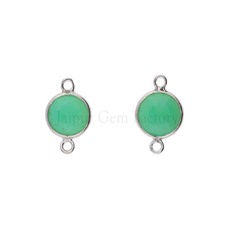 Chrysoprase Chalcedony Coin Connector Set of 2 pcs Sterling Silver