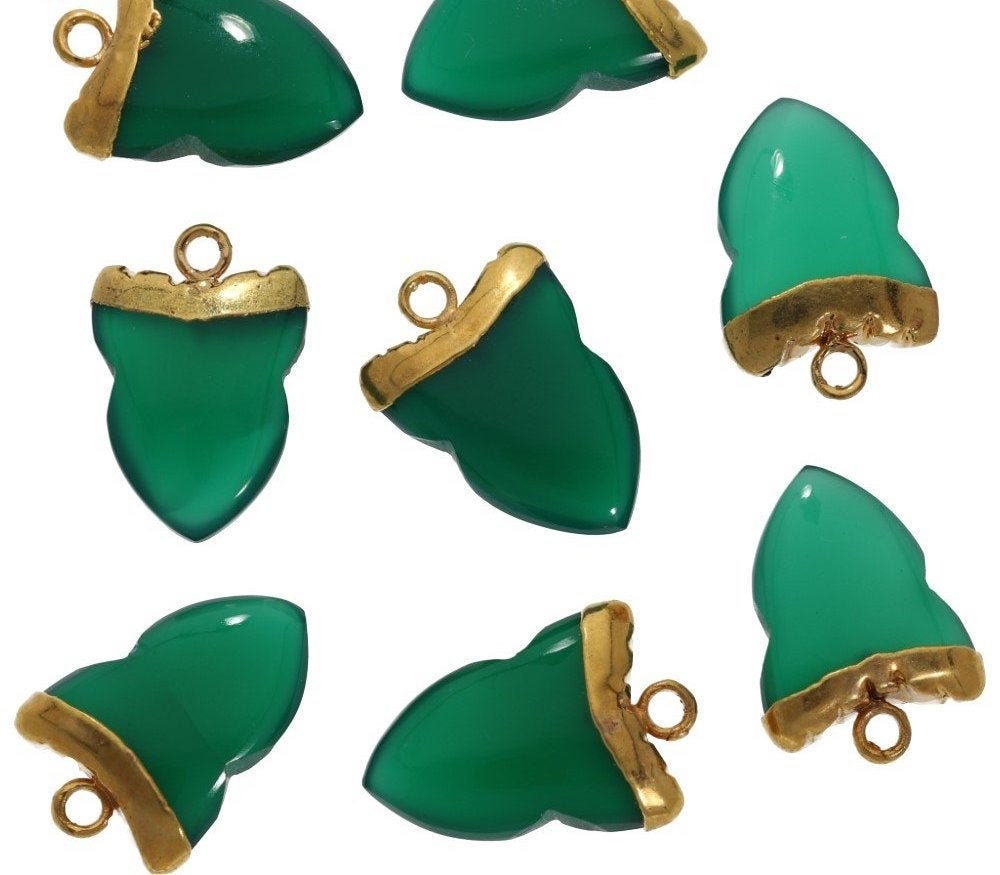 Green Onyx Shark Tooth Charm for Earrings 17x13 MM Gold