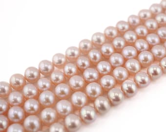 Peach Freshwater Pearl Beads: 8-7mm Near Round, High Luster
