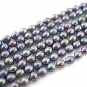 8x7-6 MM Potato Peacock Freshwater Pearls Strand, Rainbow Blue Pearls Beads, Natural High Luster Pearls, Bulk Supplier, Supplies for Crafts
