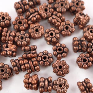 Antique Copper Daisy Spacer Beads: TierraCast Bali Beads, 4mm (55 Pcs)