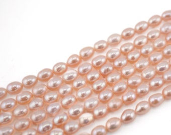 Peach Rice Freshwater Pearl Strand: 6x5-5x4mm Cultured Jewelry Beads