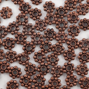 Antique Copper Daisy Spacer Beads: Rustic Boho Jewelry Making (125 Pcs)