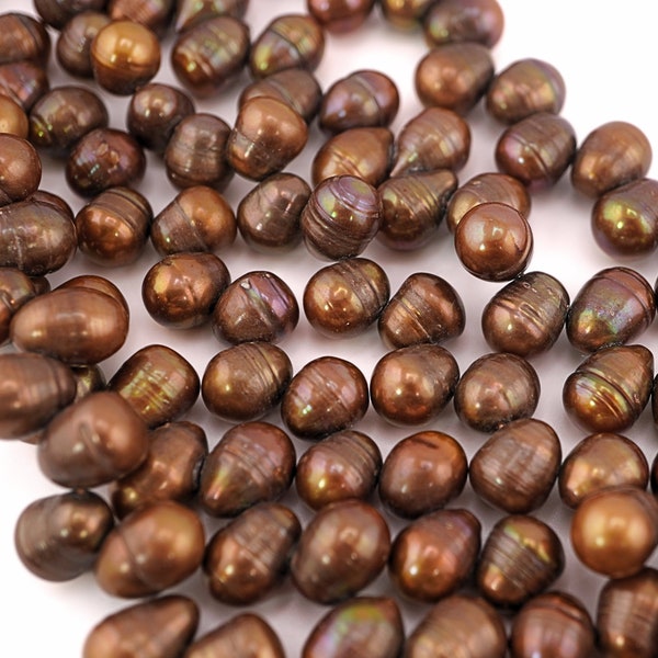 14 x 9 - 11 x 10 MM Chocolate Round Freshwater Pearls Beads