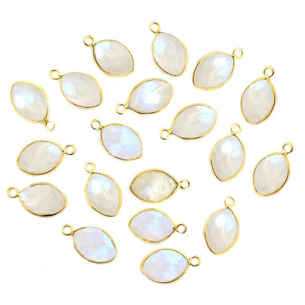 Rainbow Moonstone 12X9 MM Marquise Shape Silver Bezel Vermeil Pendant Charm Necklace Handcrafted Jewelry Making (Set Of 2 Pcs)