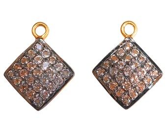 Cubic Zirconia Micro Pave Square Charm for Jewelry Making Sterling Silver Gold Plated 15x12mm