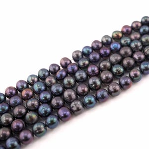 6-7 MM Peacock Near Round Freshwater Pearls Natural Dark Rainbow Peacock Pearl Strand Wholesale Genuine High Luster Pearl for Jewelry Making
