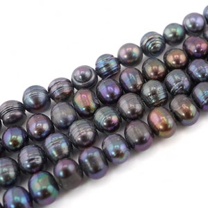 10 x 8 MM Beautiful Peacock Near Round Freshwater Pearls Beads Jewelry Making Craft Supplies, High Luster Pearl Beads