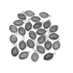 13X9 MM Gray Moonstone Faceted Marquise Shape Sterling Silver Rhodium Plated Bezel Pendant Charm For Jewelry Making Supply
