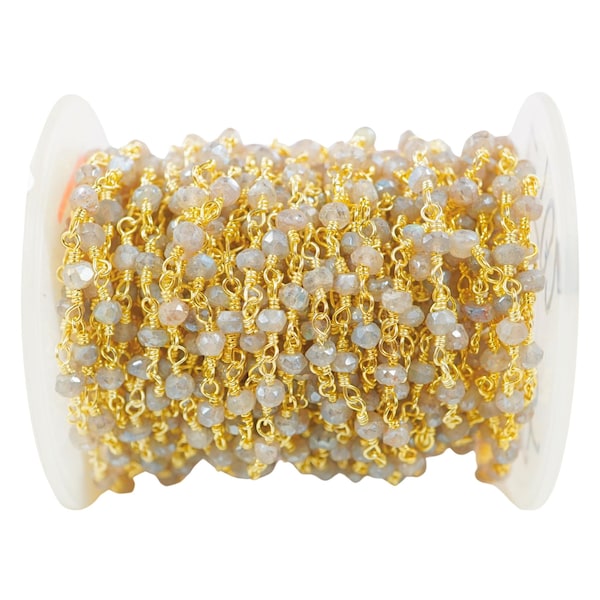 Mystic Labradorite Rosary Chain: Gold Plated Brass, 3-3.5mm Gemstone Link