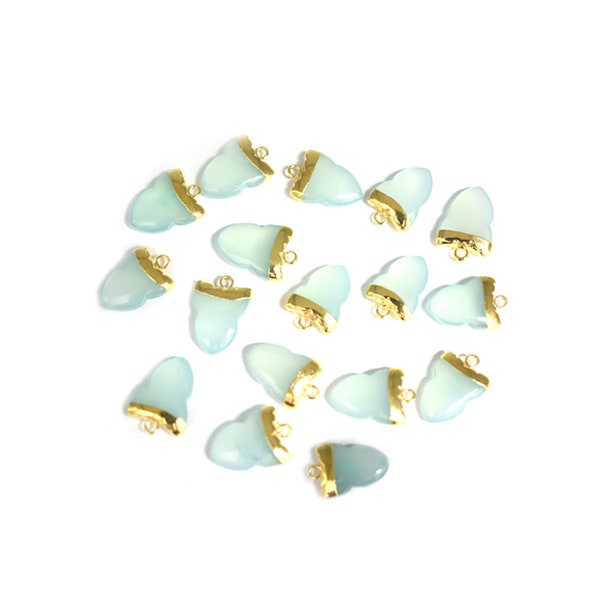 Aqua Chalcedony 17X13 MM Shark Tooth Shape Gold Electroplated Pendant Charm Gift For Her