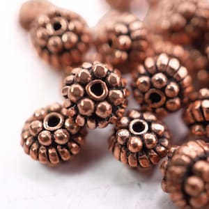 Copper Flower Spacer Beads: Antique TierraCast Bali Beads, 25 Piece Set