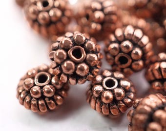Copper Flower Spacer Beads: Antique TierraCast Bali Beads, 25 Piece Set