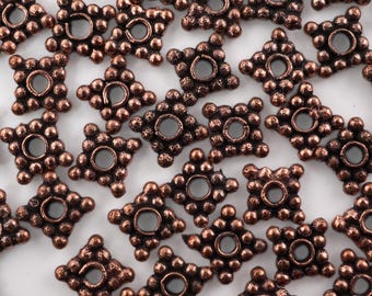 115 Antique Copper Daisy Spacer Beads: Square Boho Jewelry Making