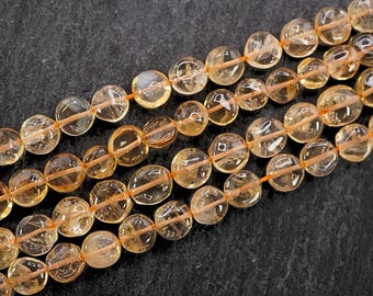 AAA Citrine Coin Beads, 7x7mm Smooth Gemstone Strand