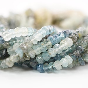 AAA Aquamarine Faceted Rondelle Beads: 5.5-6mm, 15 inch Strand
