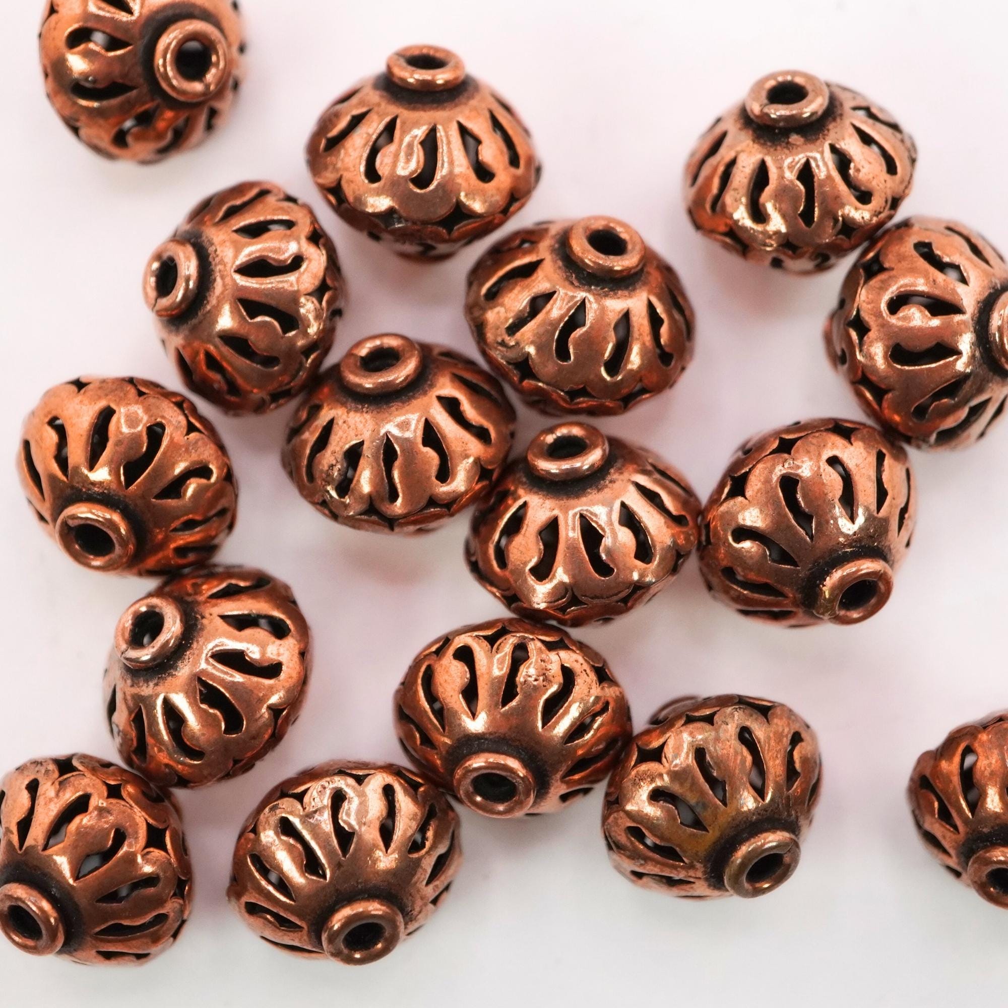 Real Copper TierraCast Casbah Beads, 12 PCS Set, Copper Bali Beads For Jewelry Making, Antique Copper Beads Large Hole Spacers Craft Supply